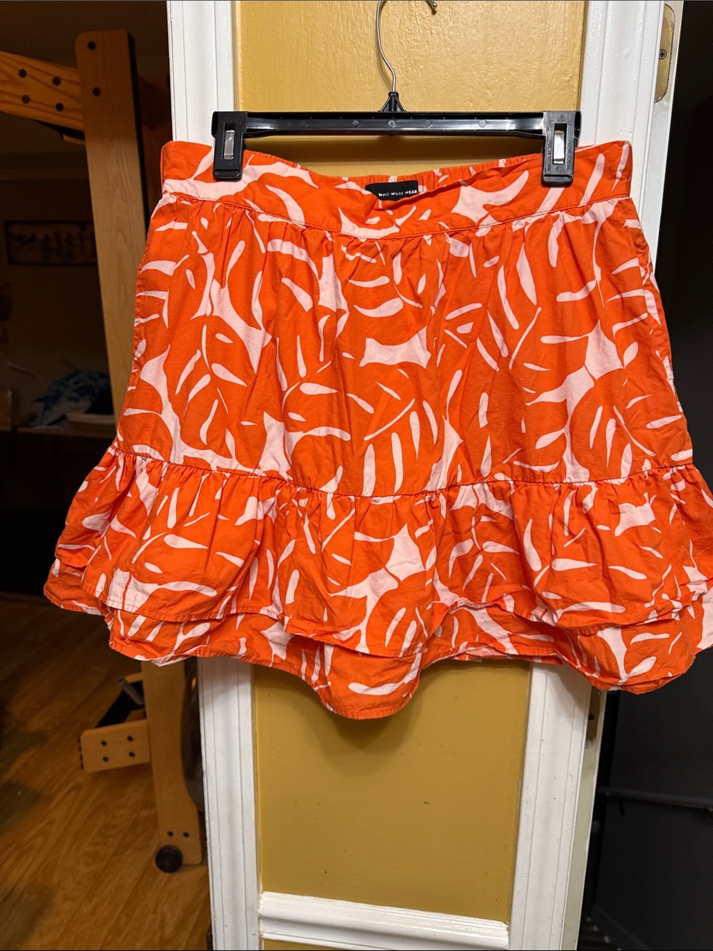 Who What Wear Orange Abstract Print Tiered Ruffle Skort L Cotton Pockets